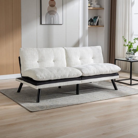 Divano letto futon convertibile in ciniglia bianco crema da 75,6 pollici con gambe in metallo per soggiorno