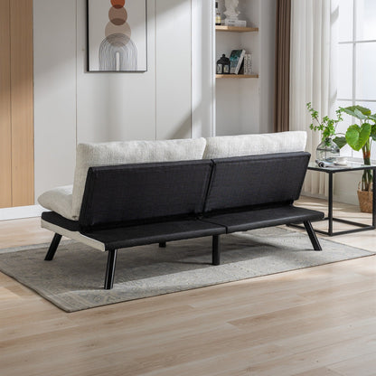 Divano letto futon convertibile in ciniglia bianco crema da 75,6 pollici con gambe in metallo per soggiorno