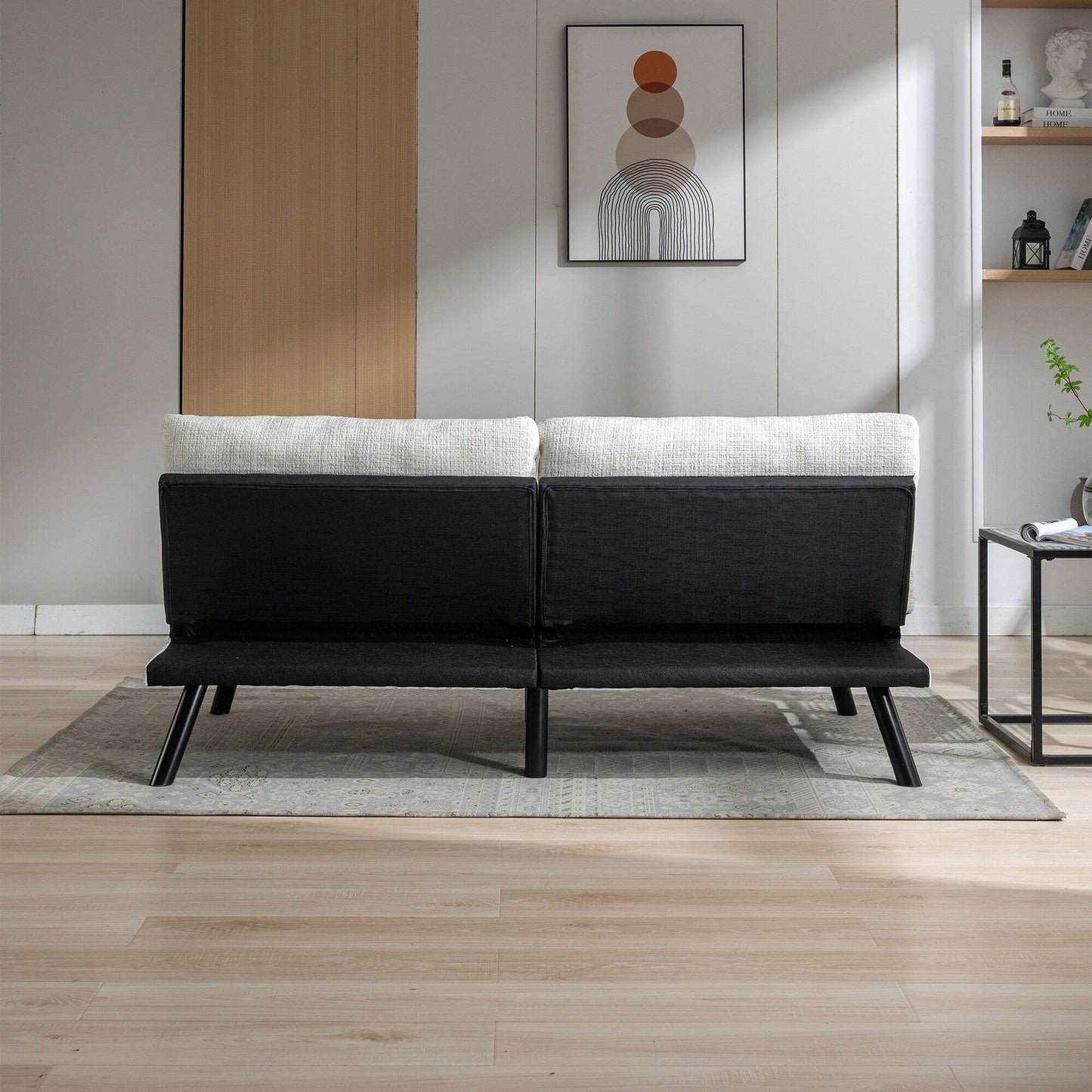 Divano letto futon convertibile in ciniglia bianco crema