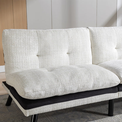 Divano letto futon convertibile in ciniglia bianco crema