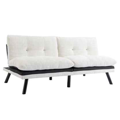 Divano letto futon convertibile in ciniglia bianco crema