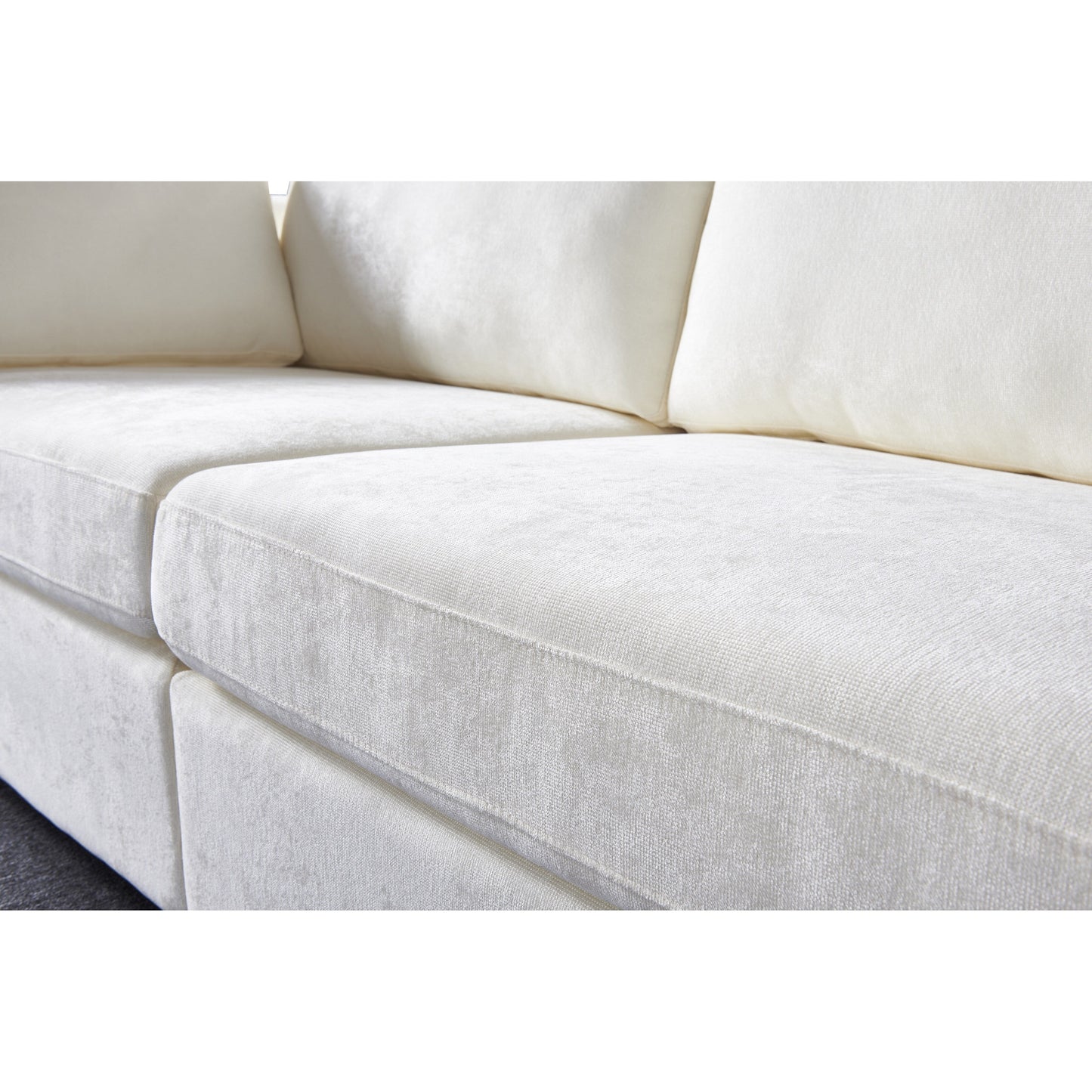 Divano modulare a 3 posti in ciniglia bianco crema 112,99 con struttura in legno massello per soggiorno