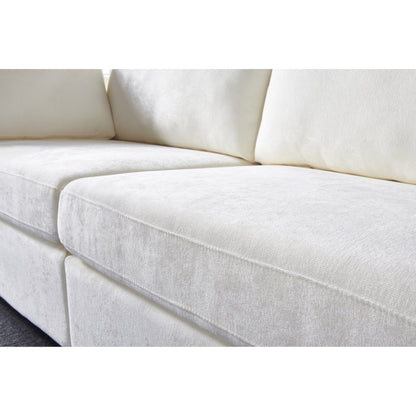 Divano modulare a 3 posti in ciniglia bianco crema con struttura in legno