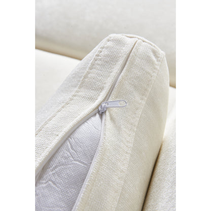 Divano componibile in ciniglia bianco crema con struttura in legno