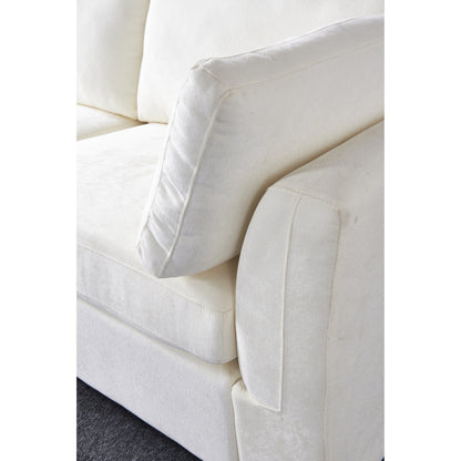 Divano componibile in ciniglia bianco crema con struttura in legno