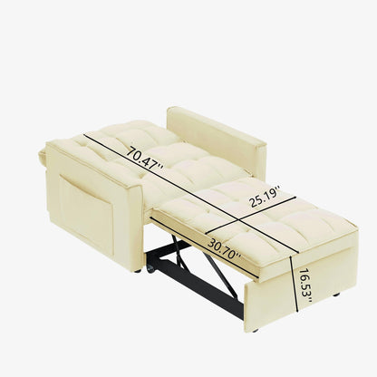 Divano letto singolo convertibile 3 in 1 moderno bianco crema 70.86 con schienale regolabile e ruote mobili per soggiorno