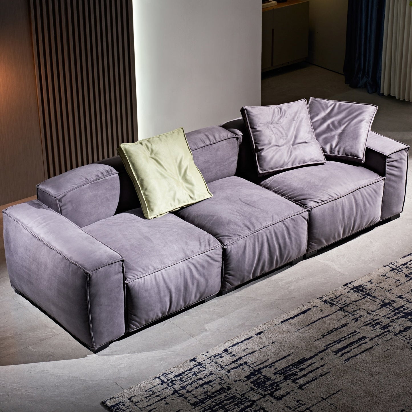 Divano quadrato 110'' Masha Velvet a quattro posti per soggiorno Divano-letto