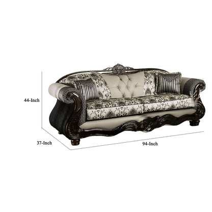 Divano Cresi, nero, ciniglia grigia, similpelle, 2 cuscini, 94 pollici