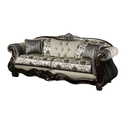 Divano Cresi, nero, ciniglia grigia, similpelle, 2 cuscini, 94 pollici