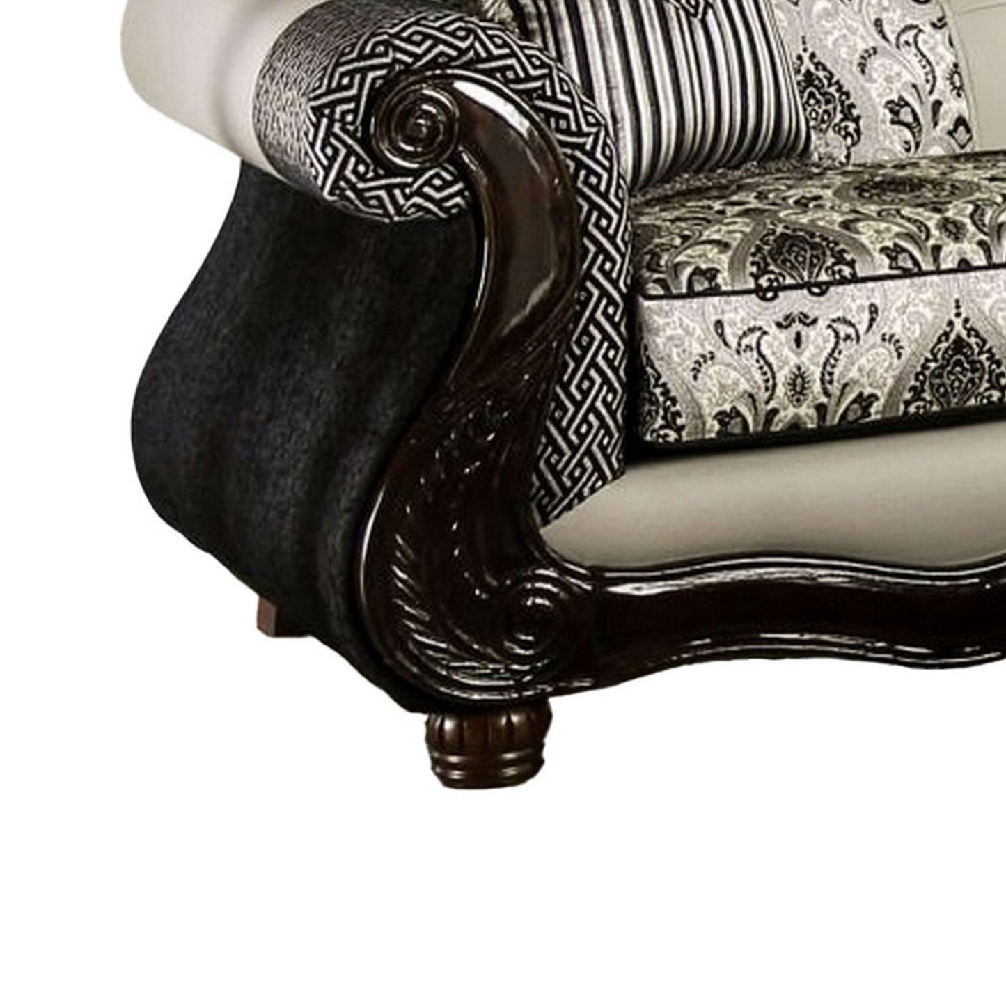 Divano Cresi, nero, ciniglia grigia, similpelle, 2 cuscini, 94 pollici