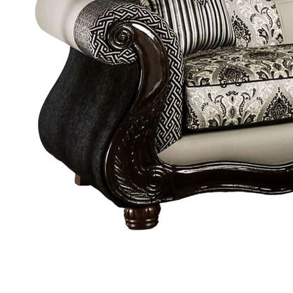 Divano Cresi, nero, ciniglia grigia, similpelle, 2 cuscini, 94 pollici