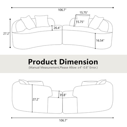 Divano curvo a quattro posti in spugna bianca a compressione completa, divano compatto senza montaggio per piccoli spazi e appartamenti