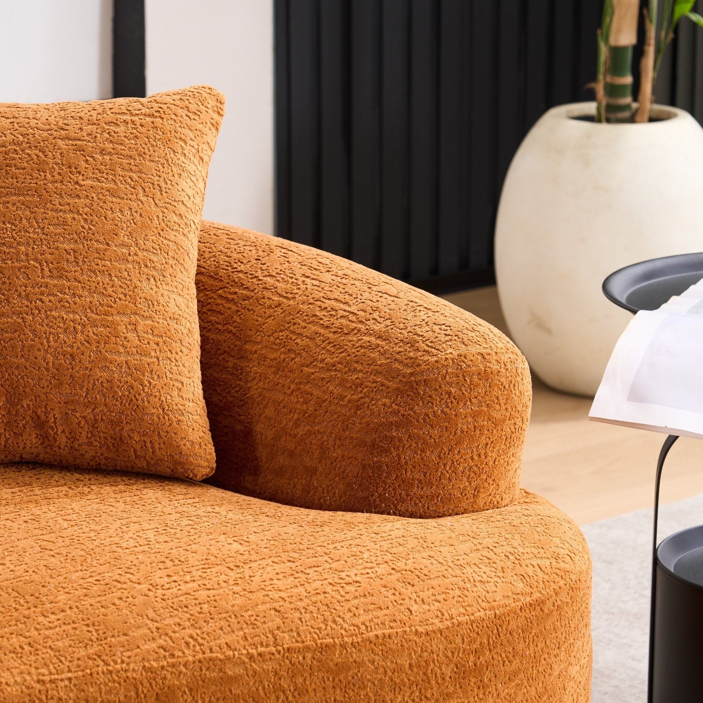 Divano curvo a due posti in spugna a compressione completa 30D in ciniglia, senza montaggio