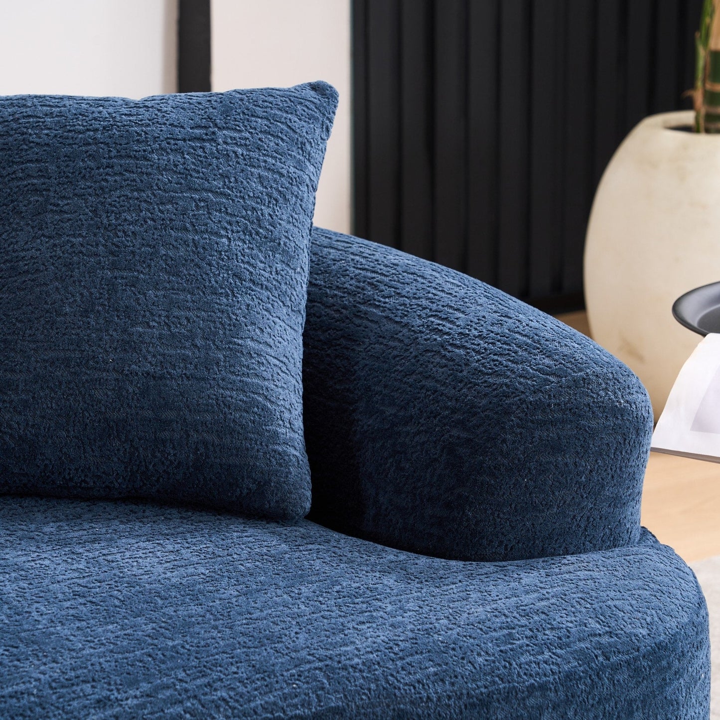 Divano curvo a due posti in spugna a compressione completa 30D in ciniglia, senza montaggio