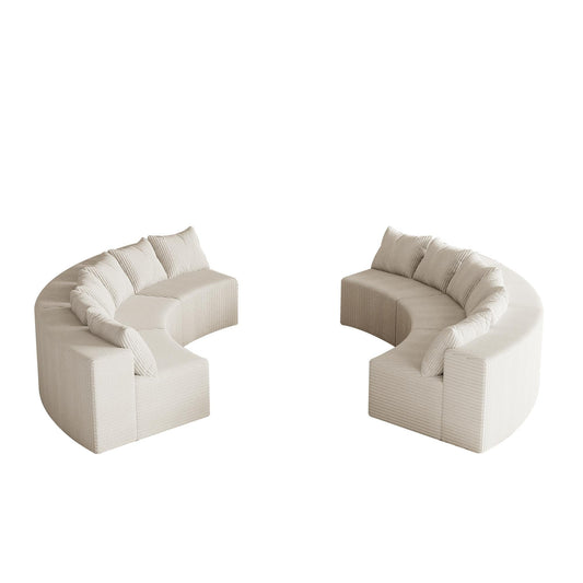 Divano componibile modulare curvo in velluto a coste, divano simmetrico da 6 pezzi con 12 cuscini per soggiorno