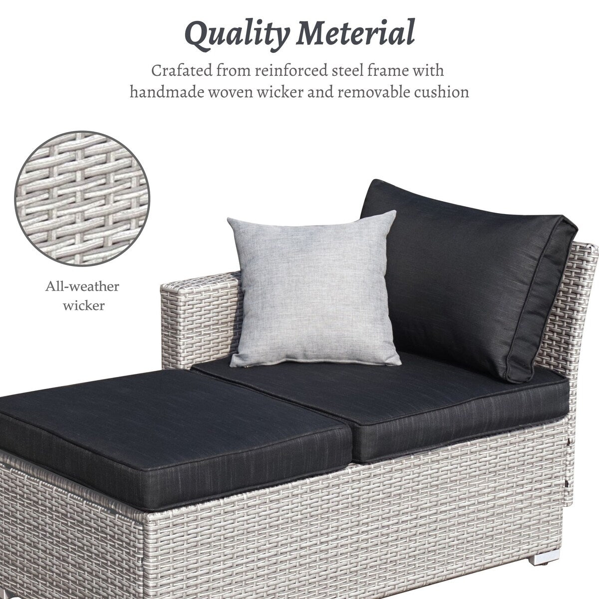 Set da conversazione per patio in vimini per tutte le stagioni, 3 pezzi, componibile per esterni, beige