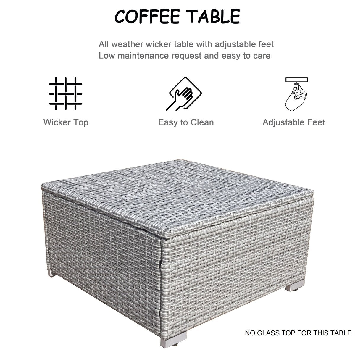 Set da conversazione per patio in vimini per tutte le stagioni, 3 pezzi, componibile per esterni, beige