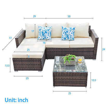 Set da conversazione per patio in vimini per tutte le stagioni, 3 pezzi, componibile per esterni, beige