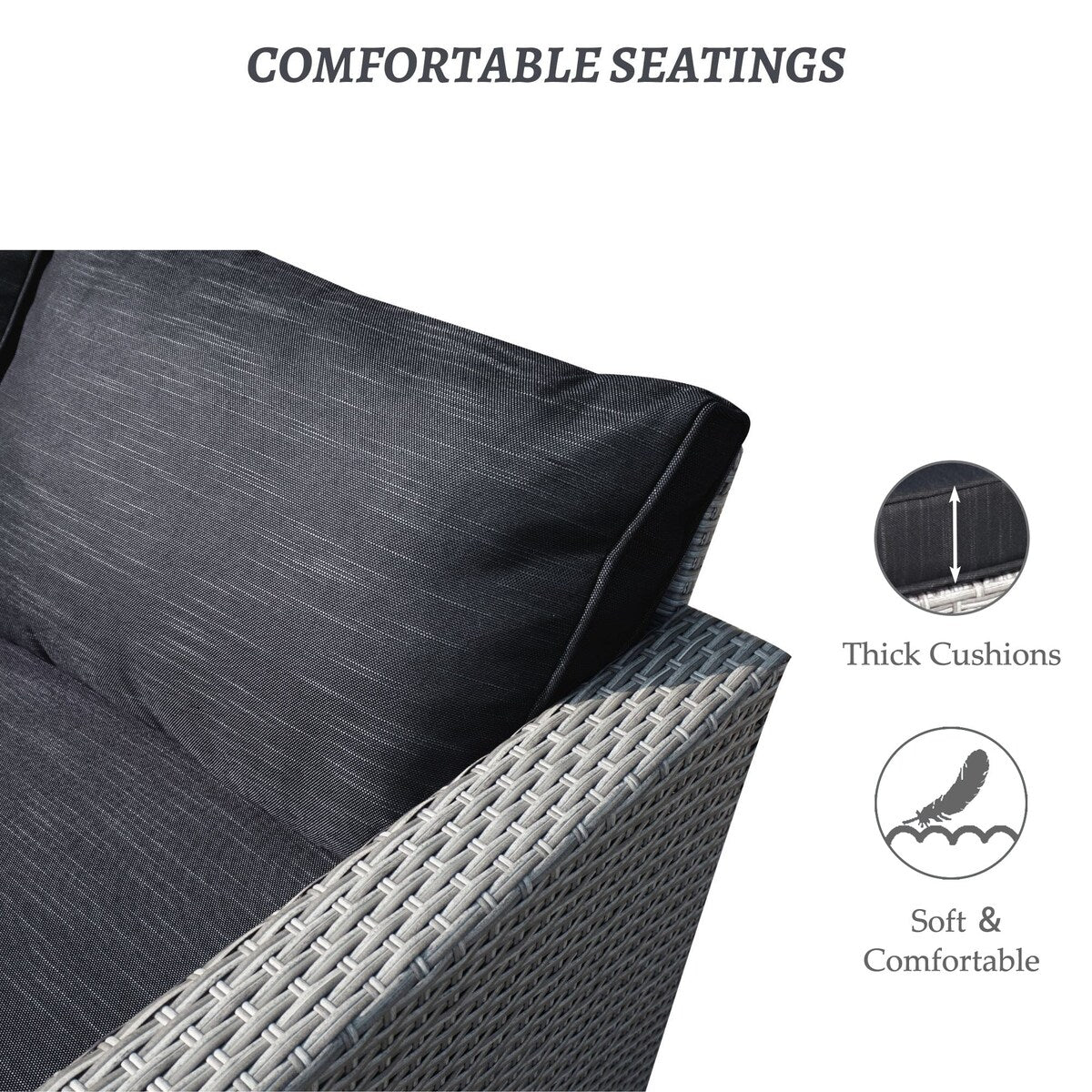 Set da conversazione per patio in vimini per tutte le stagioni, 3 pezzi, componibile per esterni, beige