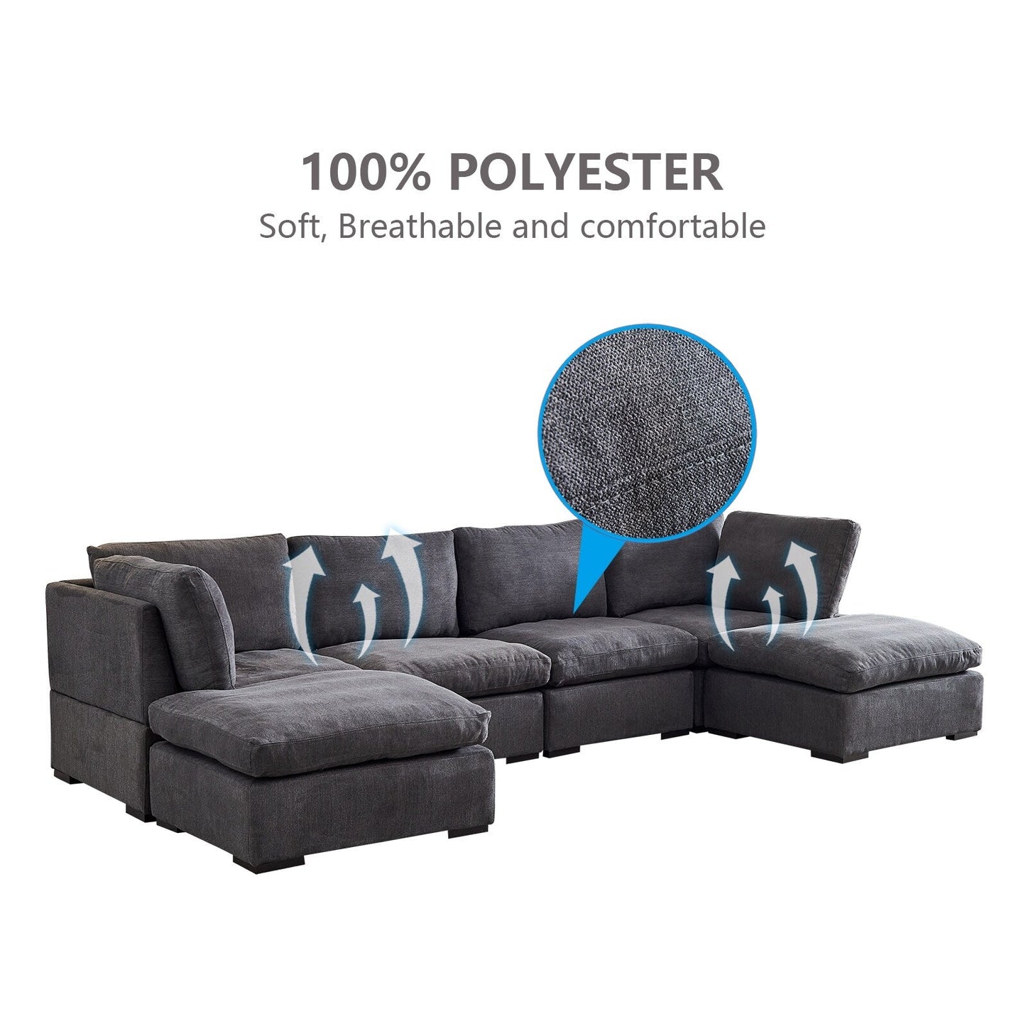 Divano modulare personalizzabile con pouf - Rivestimento in morbido lino e imbottitura in piuma per un relax confortevole