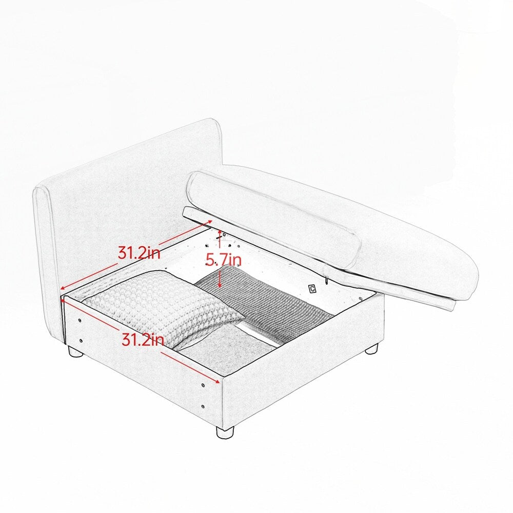Divano in ciniglia con schienale e braccioli cilindrici e seduta contenitore