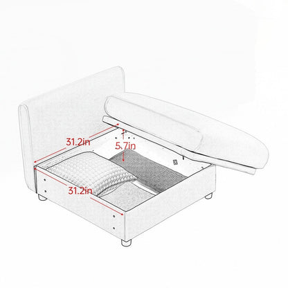 Divano in ciniglia con schienale e braccioli cilindrici e seduta contenitore