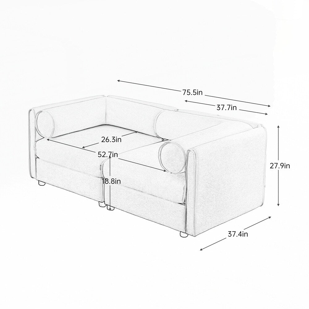Divano in ciniglia con schienale e braccioli cilindrici e seduta contenitore