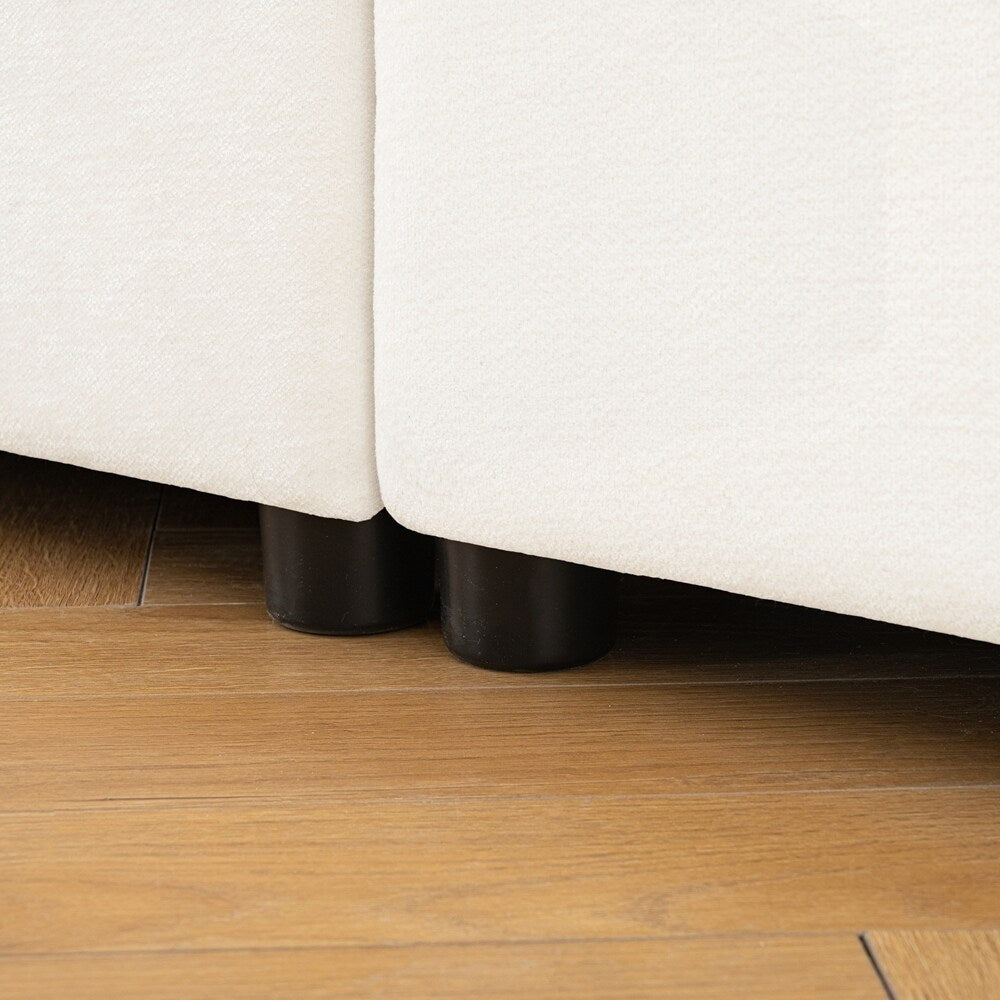 Divano in ciniglia con schienale e braccioli cilindrici e seduta contenitore