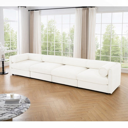 Divano in ciniglia con schienale e braccioli cilindrici e seduta contenitore