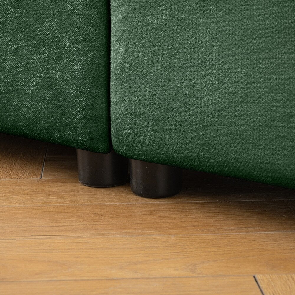 Divano in ciniglia con schienale e braccioli cilindrici e seduta contenitore