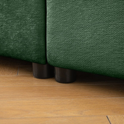 Divano in ciniglia con schienale e braccioli cilindrici e seduta contenitore