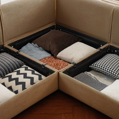 Divano in ciniglia con schienale e braccioli cilindrici e seduta contenitore