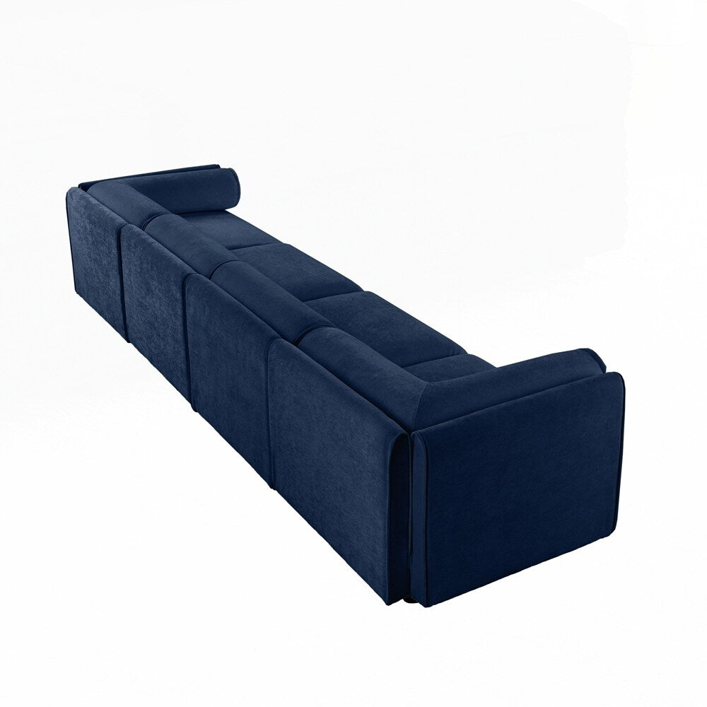 Divano in ciniglia con schienale e braccioli cilindrici e seduta contenitore