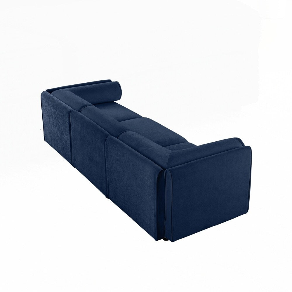 Divano in ciniglia con schienale e braccioli cilindrici e seduta contenitore