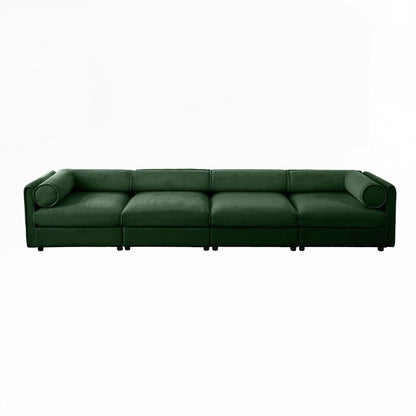 Divano in ciniglia con schienale e braccioli cilindrici e seduta contenitore