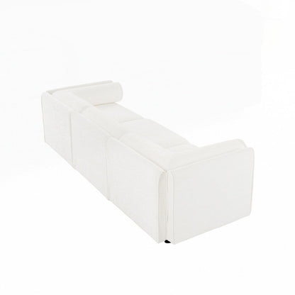 Divano in ciniglia con schienale e braccioli cilindrici e seduta contenitore