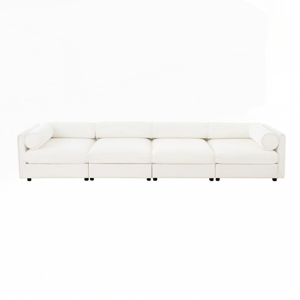 Divano in ciniglia con schienale e braccioli cilindrici e seduta contenitore