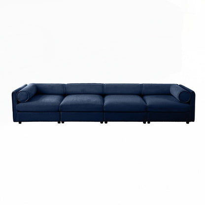 Divano in ciniglia con schienale e braccioli cilindrici e seduta contenitore