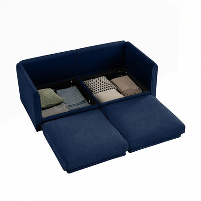 Divano in ciniglia con schienale e braccioli cilindrici e seduta contenitore