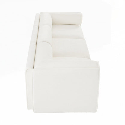 Divano in ciniglia con schienale e braccioli cilindrici e seduta contenitore