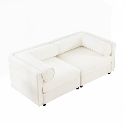 Divano in ciniglia con schienale e braccioli cilindrici e seduta contenitore