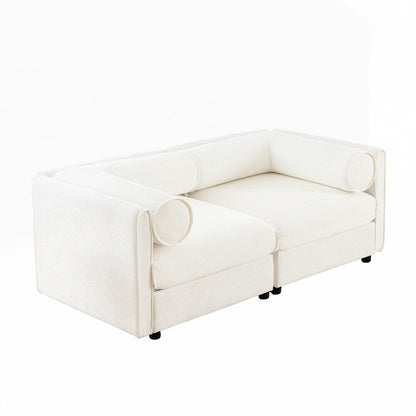 Divano in ciniglia con schienale e braccioli cilindrici e seduta contenitore