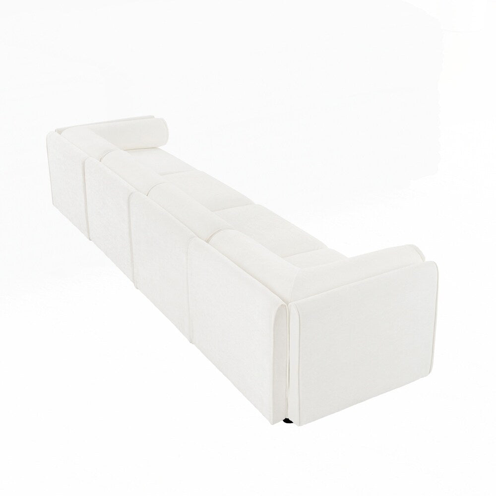 Divano in ciniglia con schienale e braccioli cilindrici e seduta contenitore