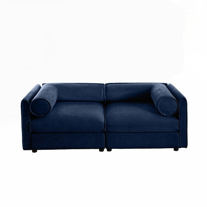 Divano in ciniglia con schienale e braccioli cilindrici e seduta contenitore