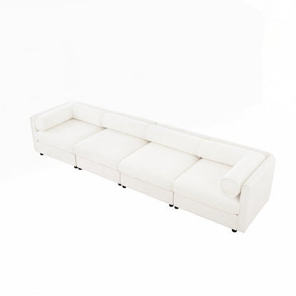 Divano in ciniglia con schienale e braccioli cilindrici e seduta contenitore