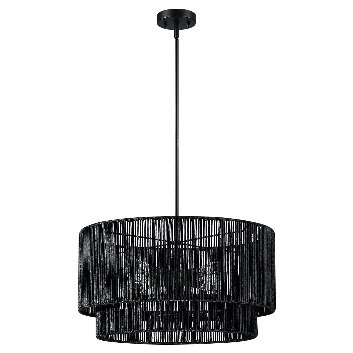 Lampadario Cynthia a tamburo in rattan nero a 4 luci - 22''W