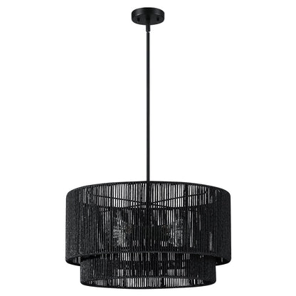 Lampadario Cynthia a tamburo in rattan nero a 4 luci - 22''W