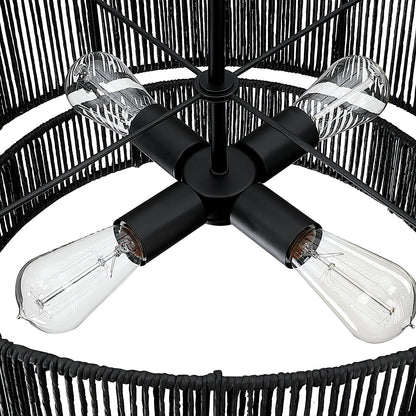 Lampadario Cynthia a tamburo in rattan nero a 4 luci - 22''W