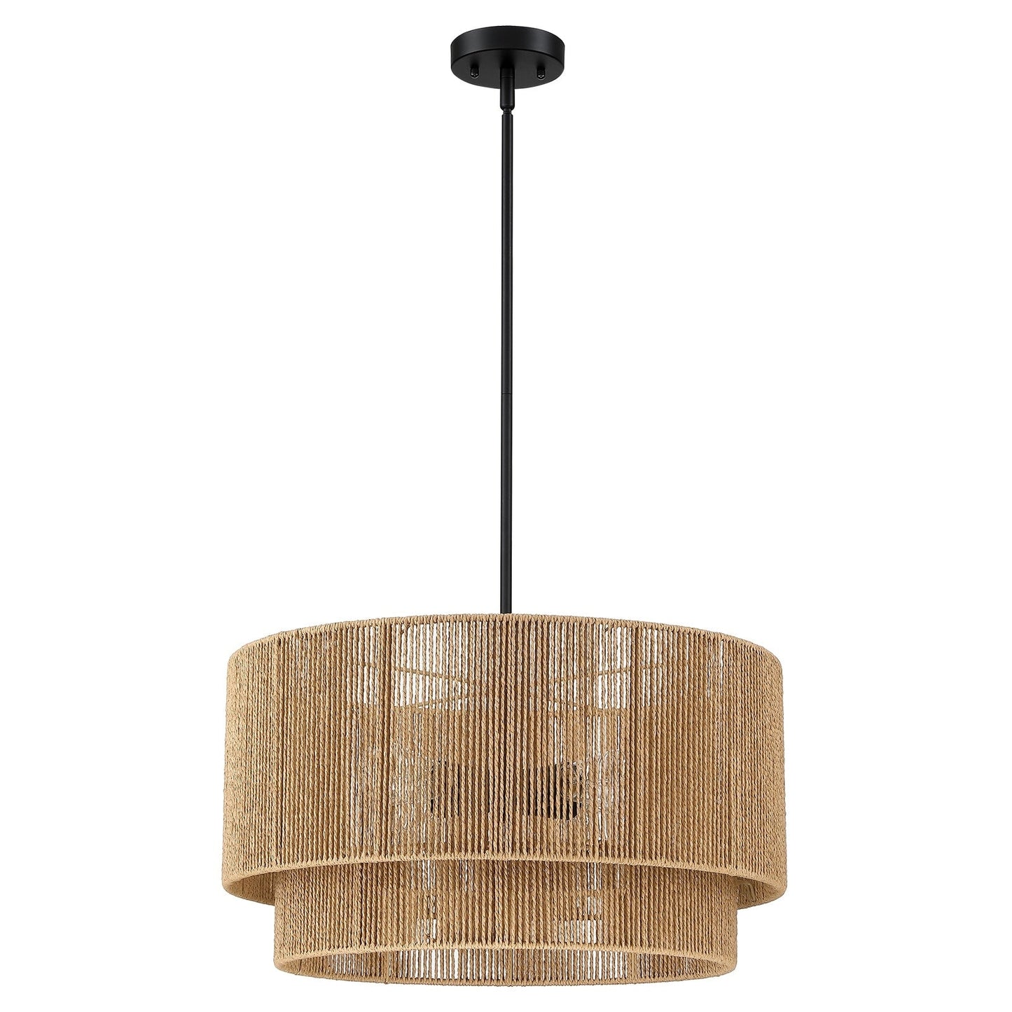 Lampadario Cynthia a tamburo in rattan naturale a 4 luci - 22''W