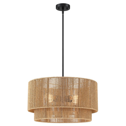 Lampadario Cynthia a tamburo in rattan naturale a 4 luci - 22''W